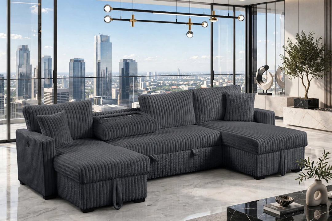 July Charcoal Double Storage Chaise Sectional (w/ Pull Out Bed)