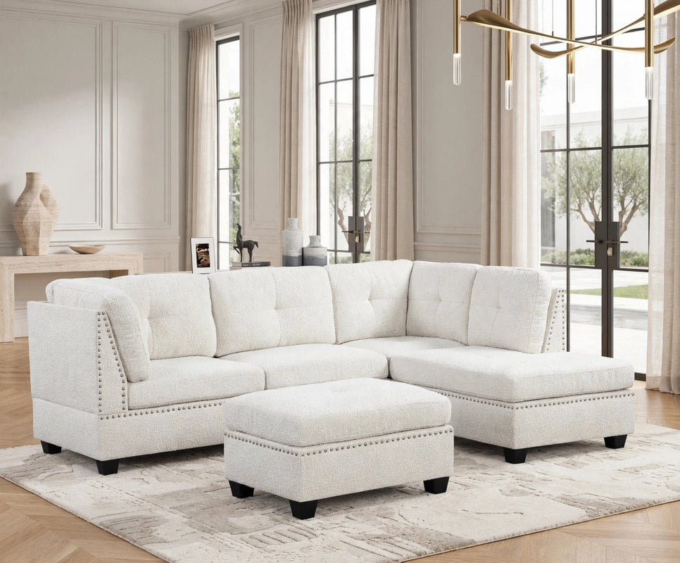 Sienna Boucle Sand Sectional + Ottoman Set FLASH SALE