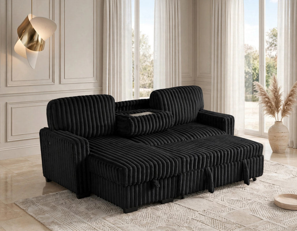 Poland Black Reversible Sectional With Pull-Out Bed