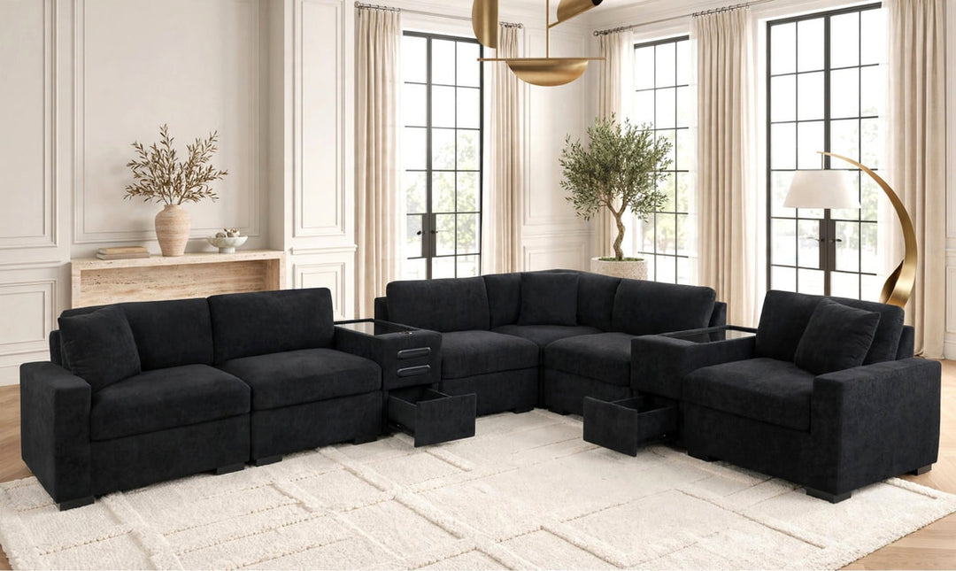 Barista Black 8PC Modular Sectional Set (w/ Bluetooth Speaker)