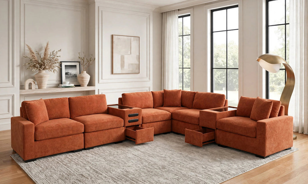 Barista Rust 8PC Modular Sectional Set (w/ Bluetooth Speaker)
