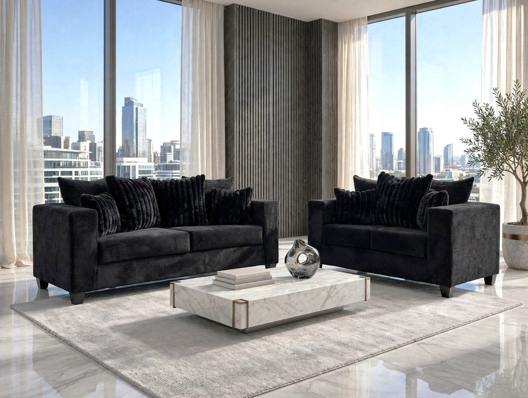 410-2PC-BLACK Sofa &amp; Loveseat Set