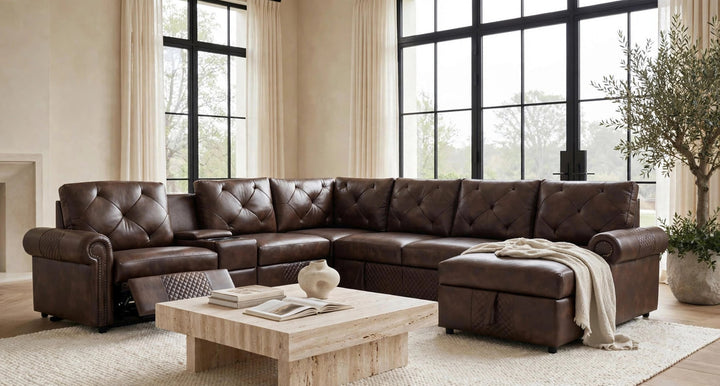 Winston Brown Power Reclining Sectional (w/ Pull-Out Bed)