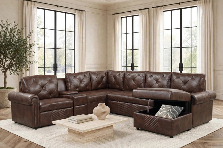 Winston Brown Power Reclining Sectional (w/ Pull-Out Bed)