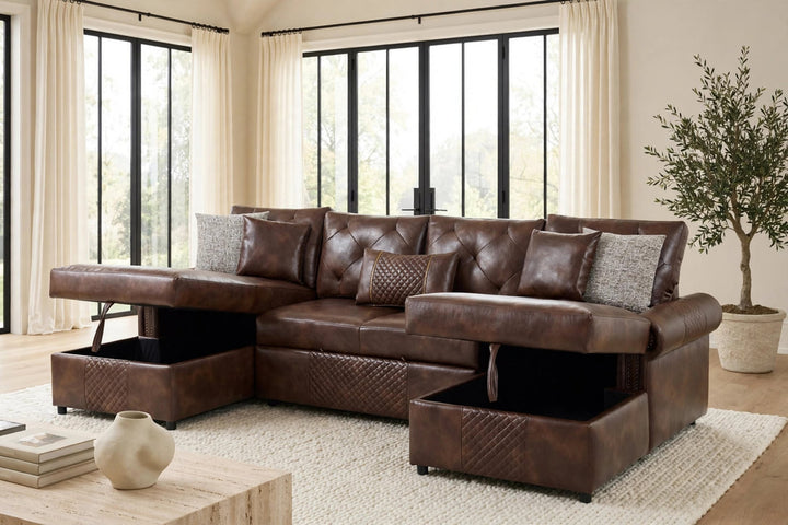Sonoma Brown Double Storage Chaise Sectional (w/ Pull-Out Bed)