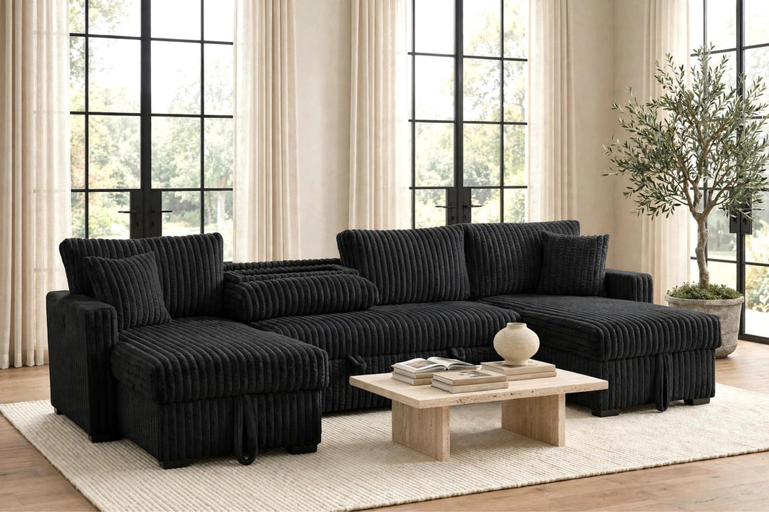 July Black Double Storage Chaise Sectional (w/ Pull Out Bed)