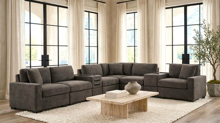 Barista Chocolate 8PC Modular Sectional Set (w/ Bluetooth Speaker)