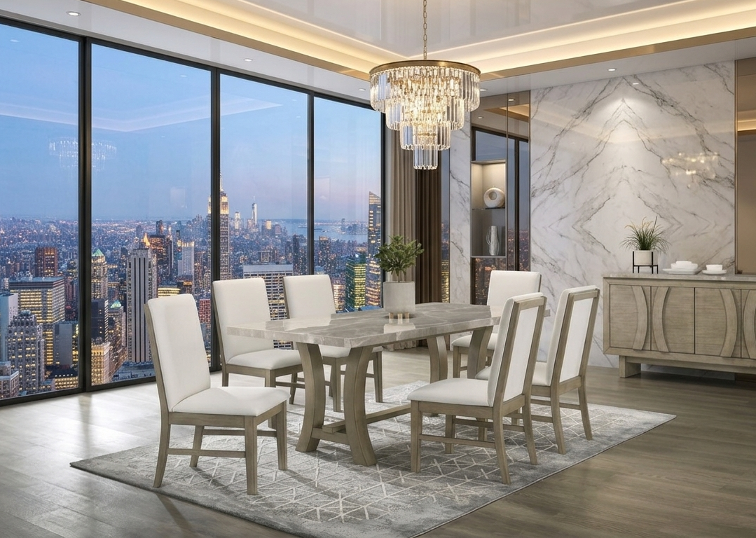 ROCO - (GENUINE MARBLE) Table &amp; 6-Chairs