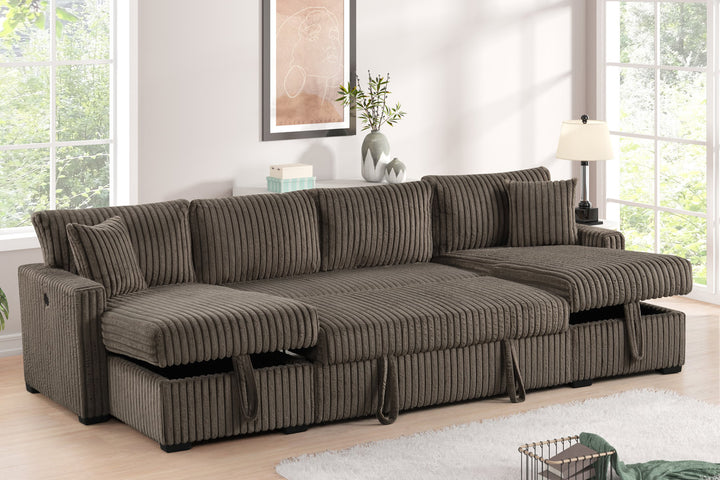July Mocha Double Storage Chaise Sectional (w/ Pull Out Bed) (ETA: 10/31)