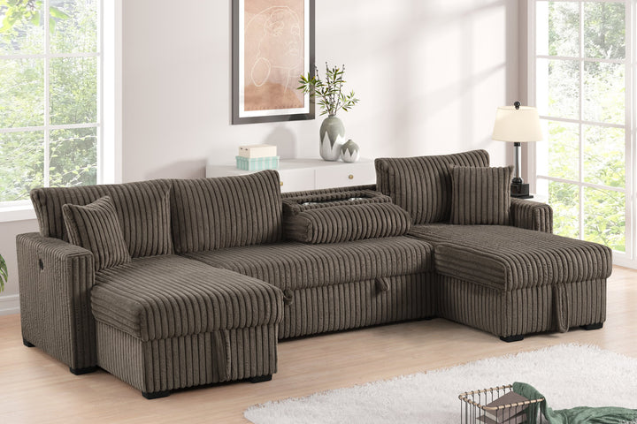 July Mocha Double Storage Chaise Sectional (w/ Pull Out Bed) (ETA: 10/31)