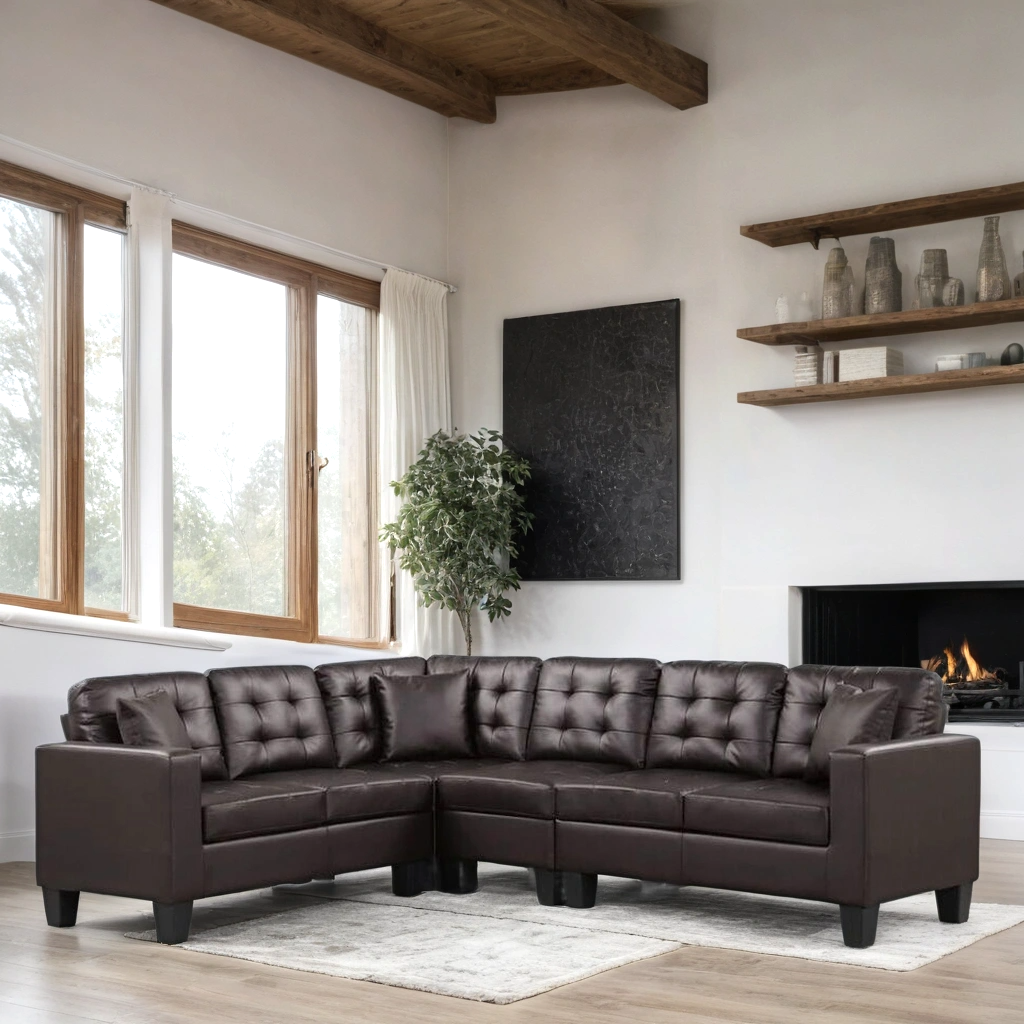 Logan Espresso - Reversible Sectional (Leather Gel)