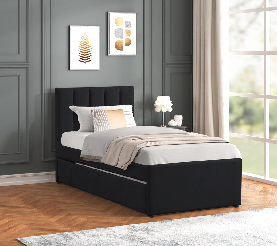 MAYA - Black Twin Platform Bed w/ Trundle