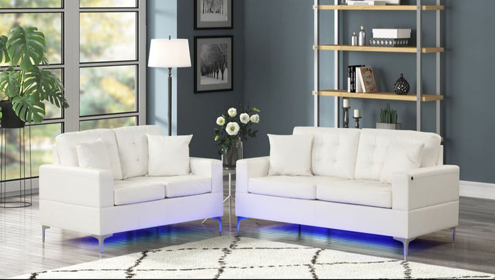 Miami White - Sofa &amp; Loveseat Set (LED LIGHTS)