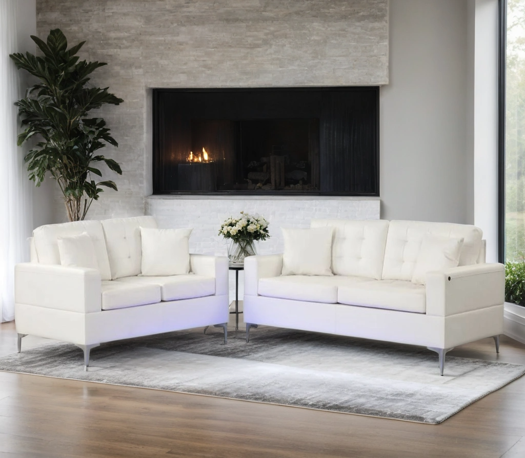 Miami White - Sofa & Loveseat Set (LED LIGHTS)