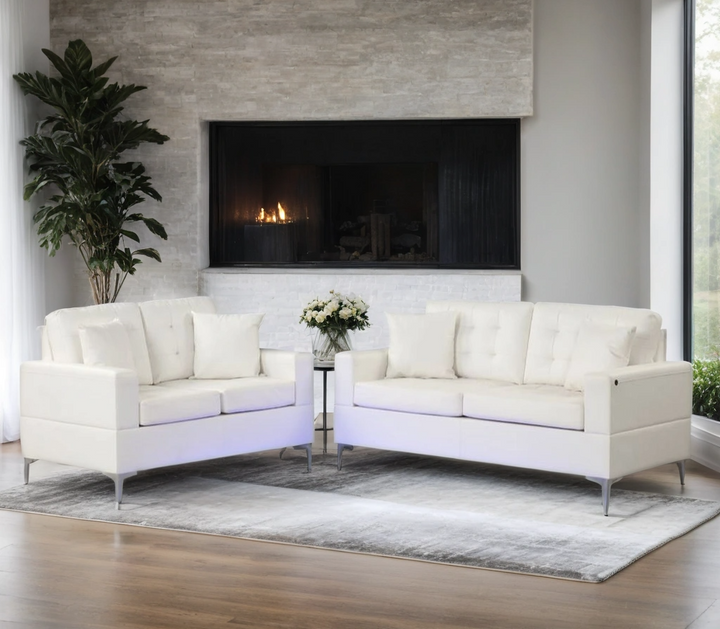 Miami White - Sofa &amp; Loveseat Set (LED LIGHTS)