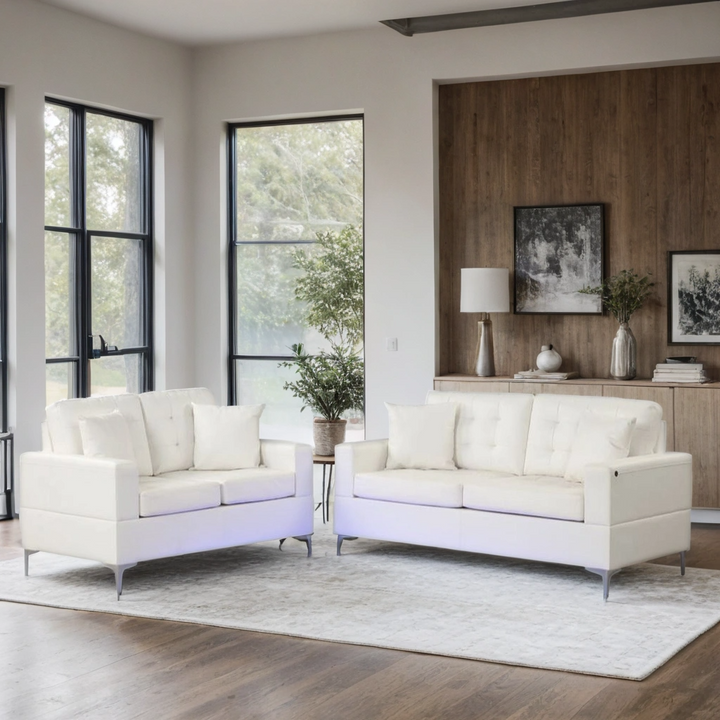 Miami White - Sofa & Loveseat Set (LED LIGHTS)