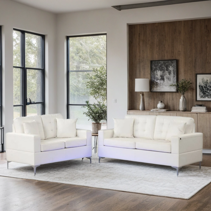 Miami White - Sofa &amp; Loveseat Set (LED LIGHTS)