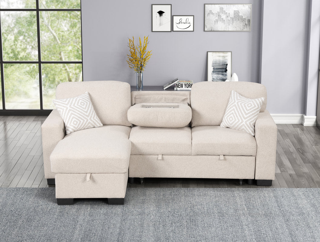 Pacific Beige Reversible Sectional With Pull-Out Bed