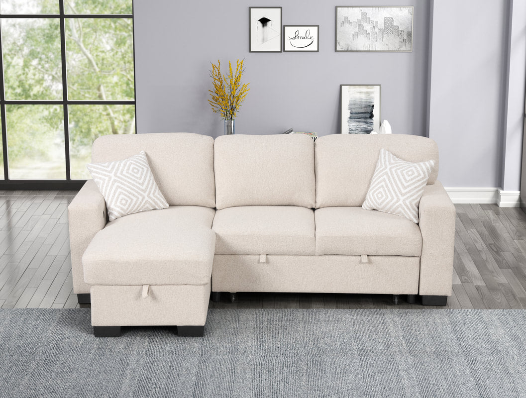 Pacific Beige Reversible Sectional With Pull-Out Bed