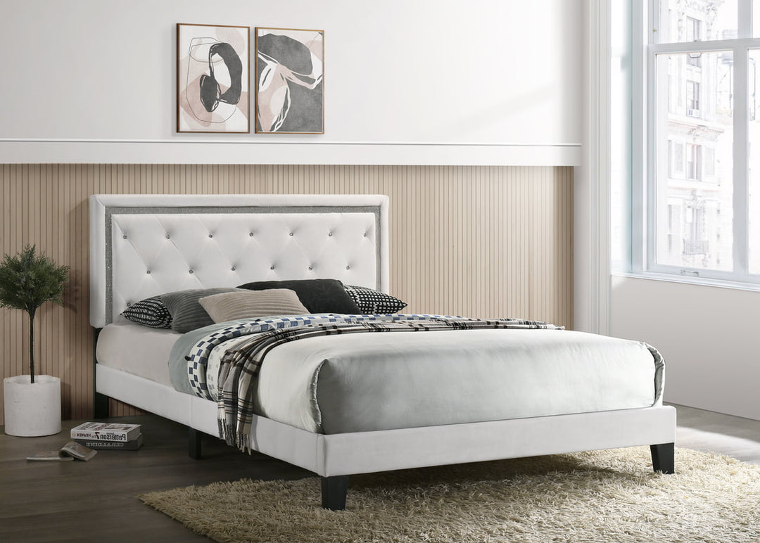 Passion White Velvet Platform Bed