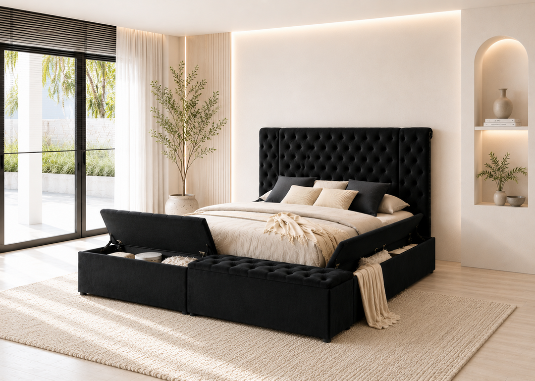 Liam Black Platform Bed Queen, King