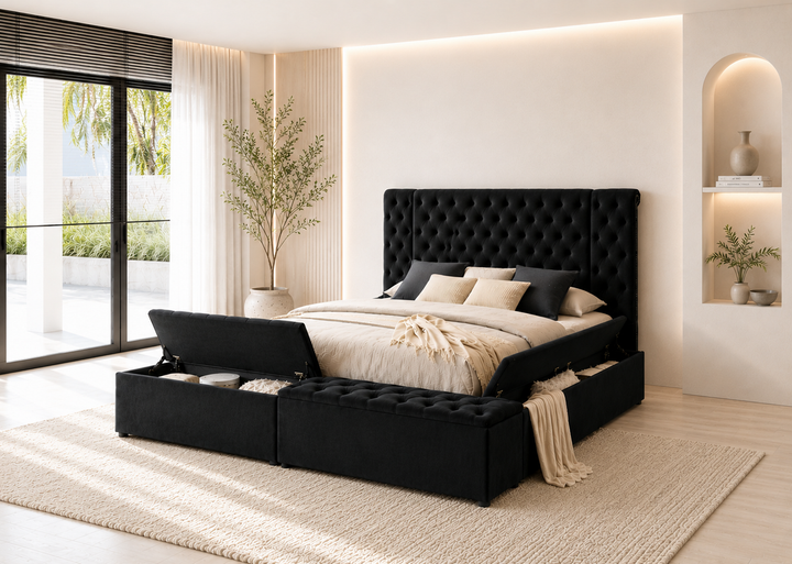Liam Black Platform Bed Queen, King