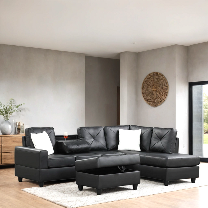 Rocket PU Reversible Sectional (Black)