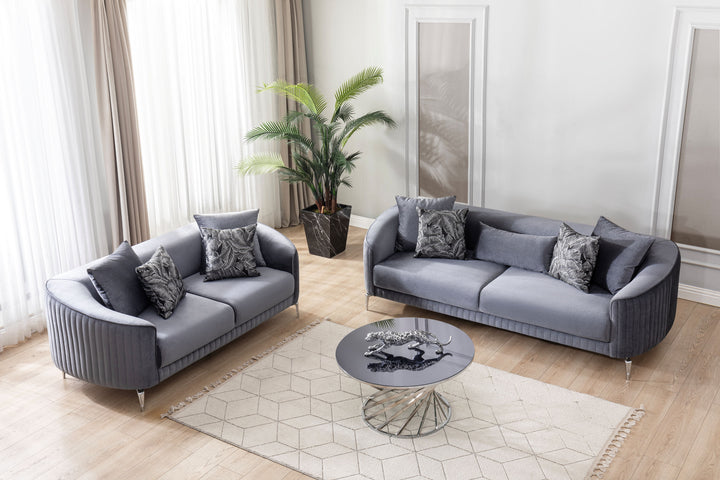 Angela Gray Velvet Sofa 91" &amp; Loveseat 71"