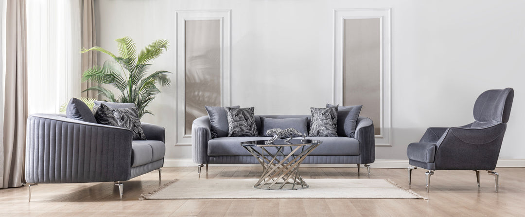 Angela Gray Velvet Sofa 91" &amp; Loveseat 71"