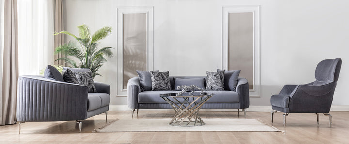 Angela Gray Velvet Sofa 91" &amp; Loveseat 71"