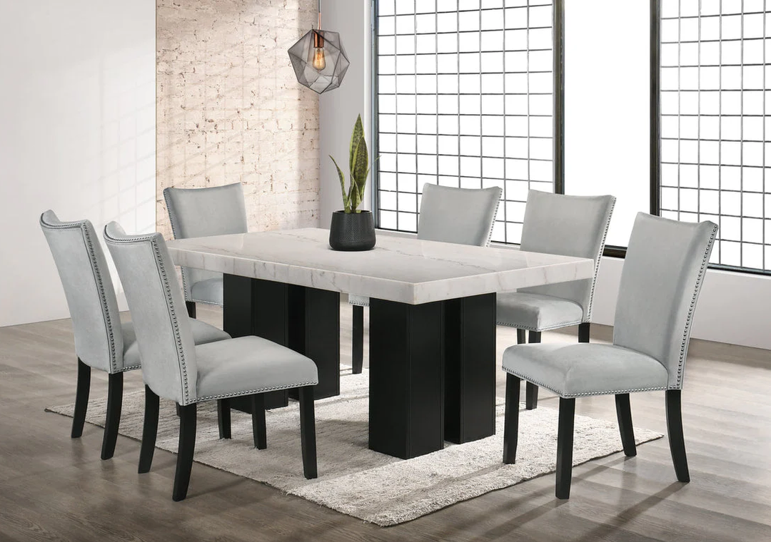 Finland Grey - (GENUINE MARBLE) Table &amp; 6-Chairs