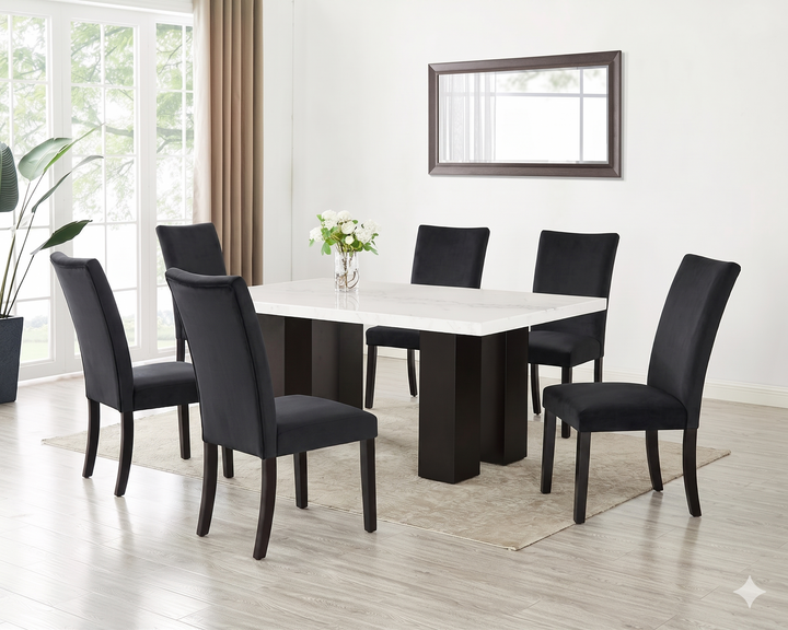 Finland Black - (GENUINE MARBLE) Table &amp; 6-Chairs