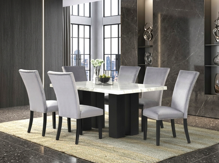 1220 Gray - (FAUX MARBLE) Dining Table + 6 Chair Set