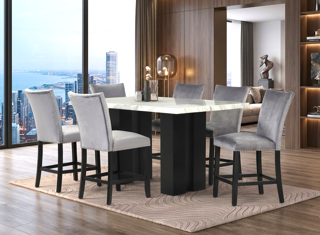 2220 Gray - (FAUX MARBLE) Counter Height Table + 6 Chair Set