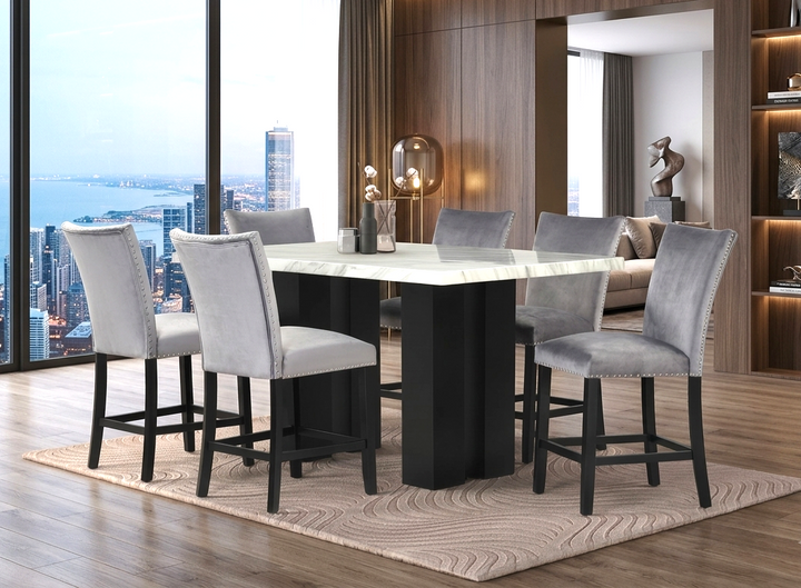 2220 Gray - (FAUX MARBLE) Counter Height Table + 6 Chair Set