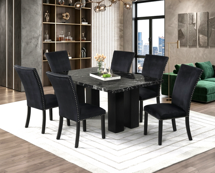 1220 Onyx - (FAUX MARBLE) Dining Table + 6 Chair Set