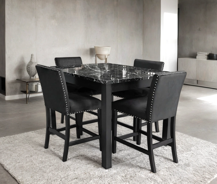 Dior Oynx Black - Pub Table + 4 Chair Set