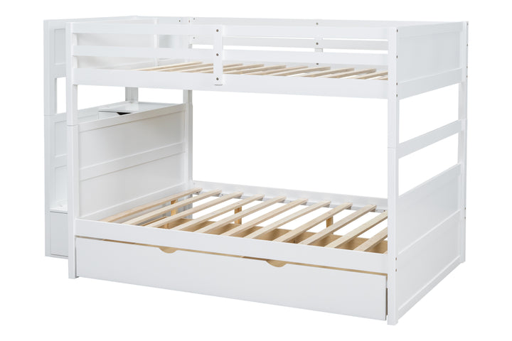 BB51 FULL/FULL Bunk Bed w/Twin Trundle + Staircase Storage