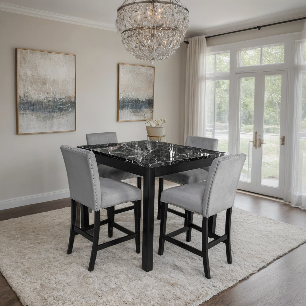 Dior Oynx Gray - Pub Table + 4 Chair Set