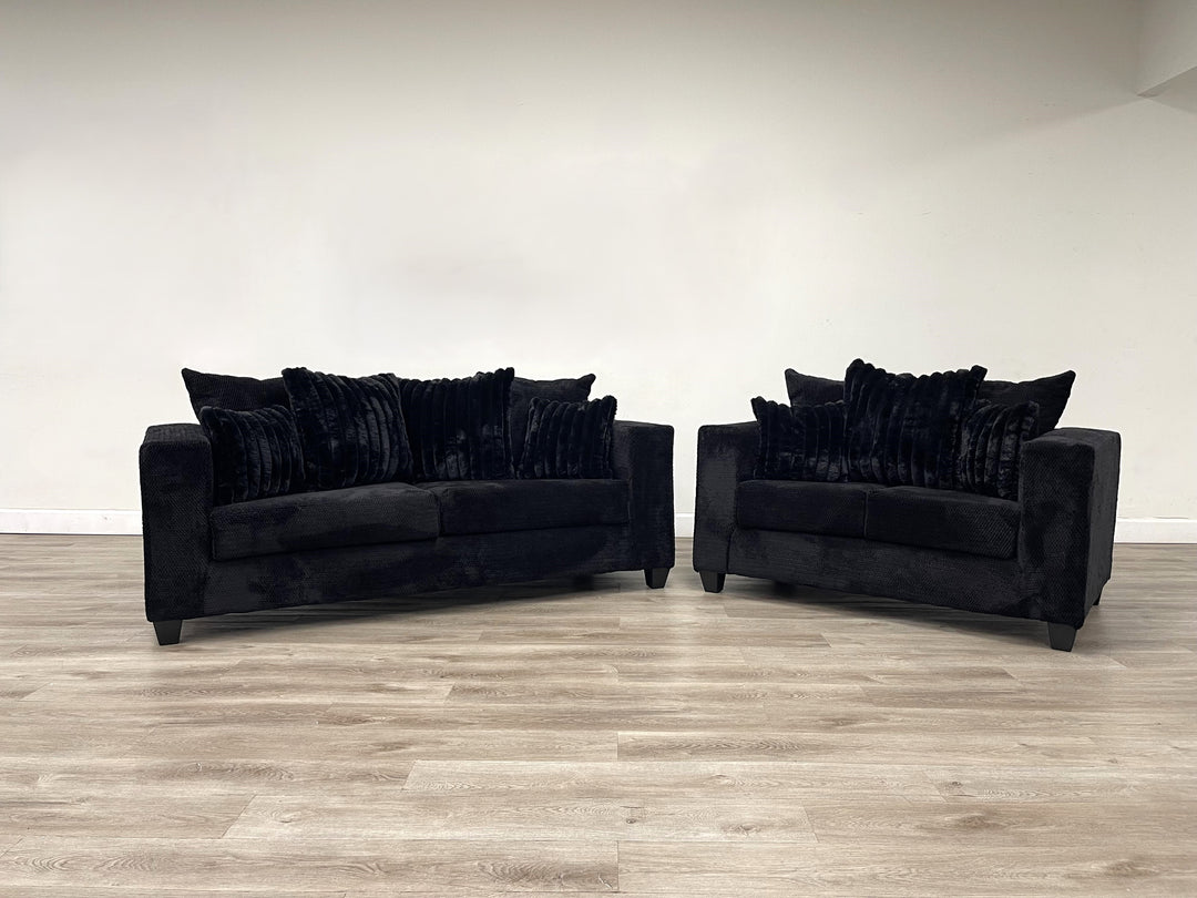 410-2PC-BLACK Sofa &amp; Loveseat Set
