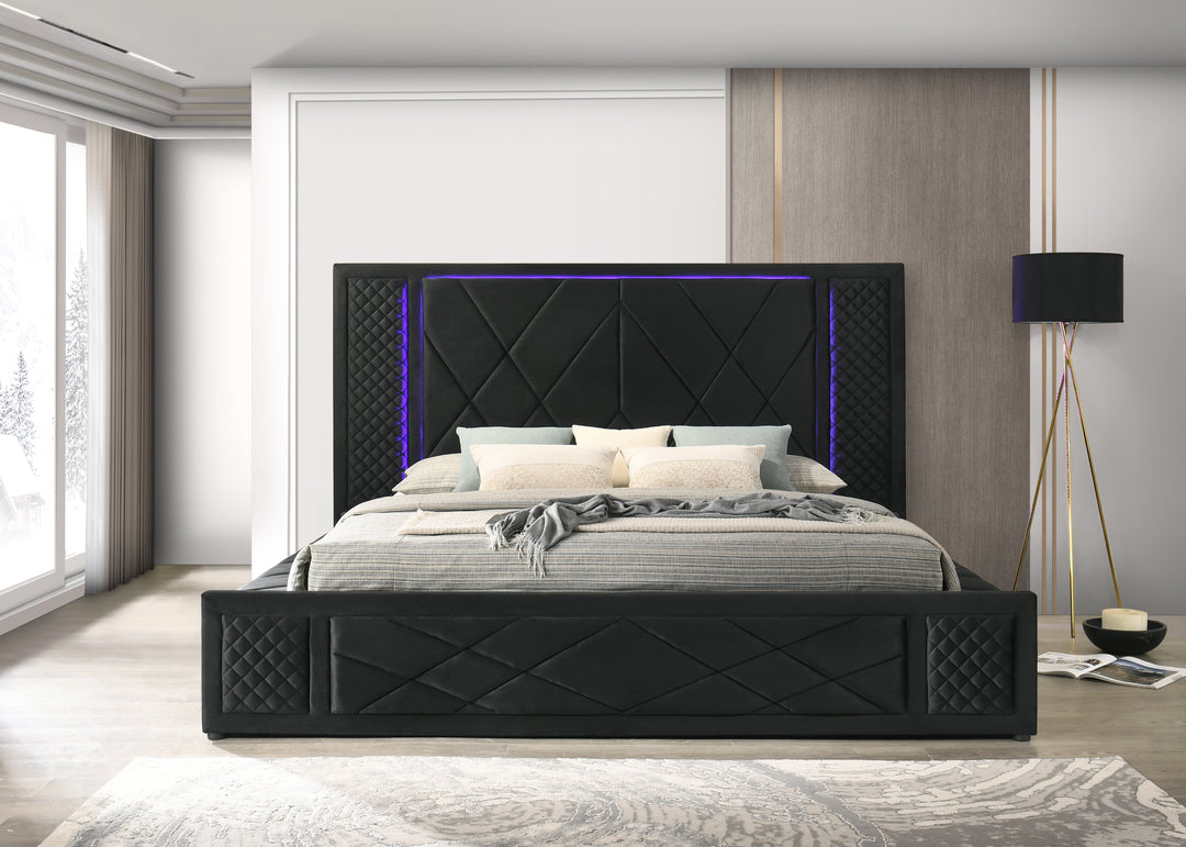 Lorenzo Black Platform Bed (w/ LED LIGHTS &amp; BLUETOOTH SPEAKERS) - Queen, King