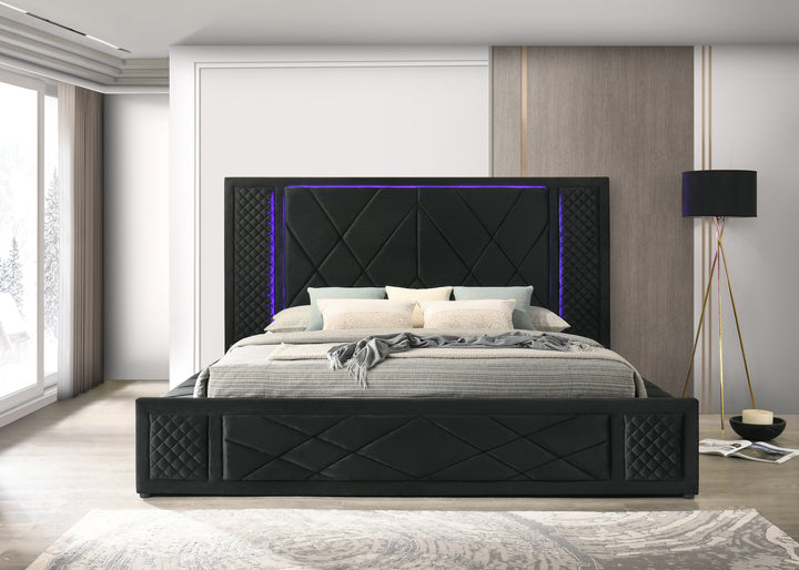 Lorenzo Black Platform Bed (w/ LED LIGHTS &amp; BLUETOOTH SPEAKERS) - Queen, King