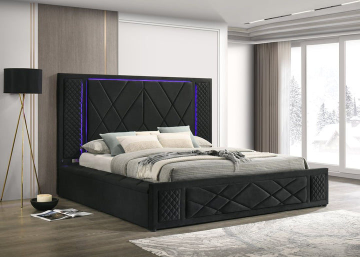 Lorenzo Black Platform Bed (w/ LED LIGHTS &amp; BLUETOOTH SPEAKERS) - Queen, King