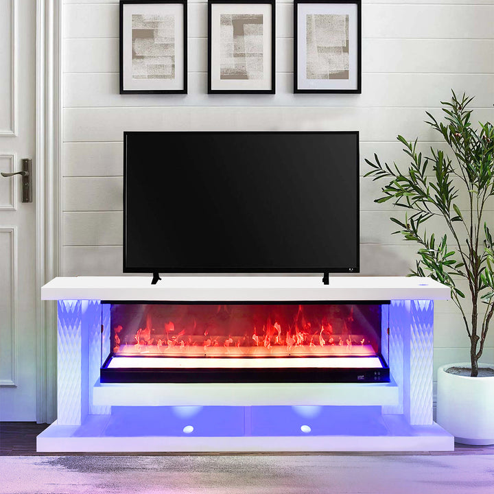 A87 TV STAND W/FIREPLACE 71" (WHITE) ( 1 LEFT)