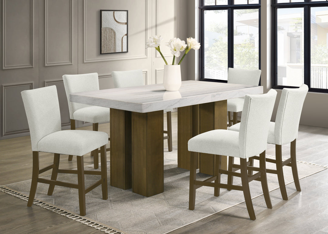 Capri20 - (GENUINE MARBLE) Counter Height Table &amp; 6-Chairs