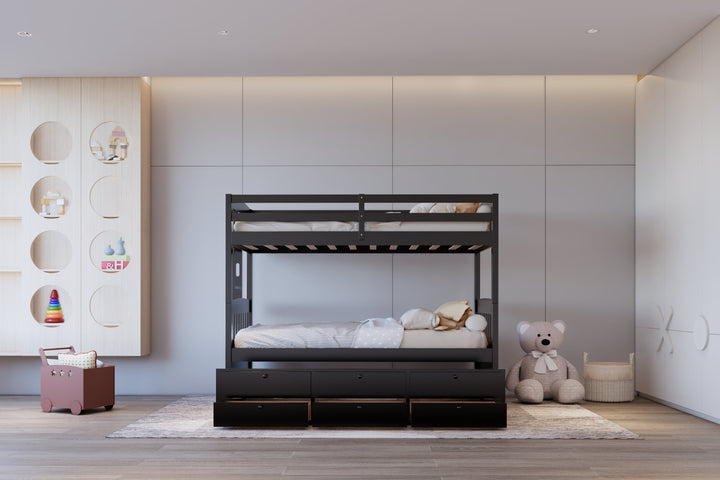 BB42 TWIN/TWIN Bunk Bed w/Twin Trundle + 3 Drawers (Black)