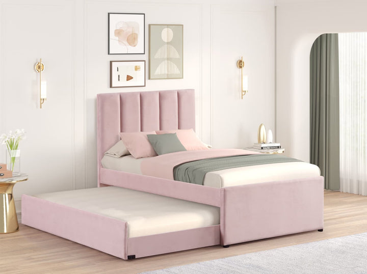 MAYA - Pink Twin, Full Platform Bed w/ Trundle