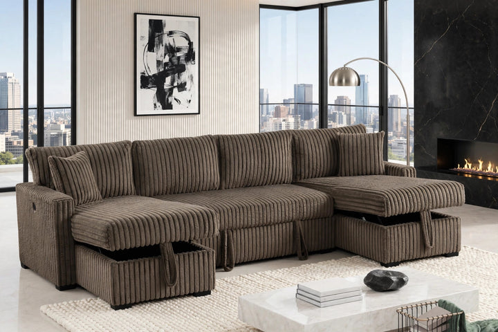 July Mocha Double Storage Chaise Sectional (w/ Pull Out Bed) (ETA: 10/31)