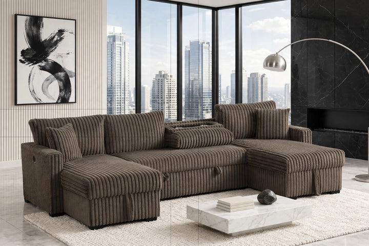 July Mocha Double Storage Chaise Sectional (w/ Pull Out Bed) (ETA: 10/31)