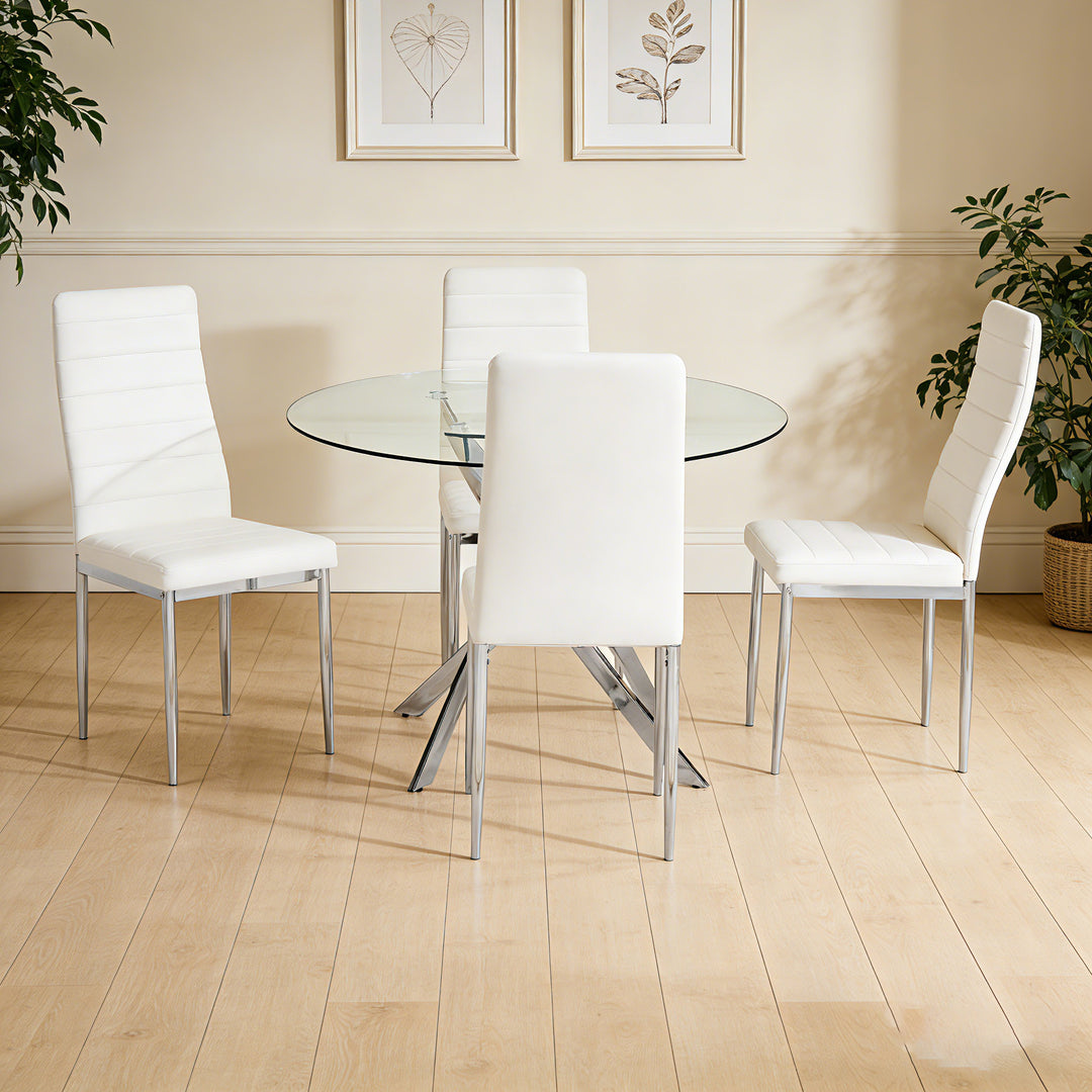 D108 - White - Glass Table + 4 Chairs